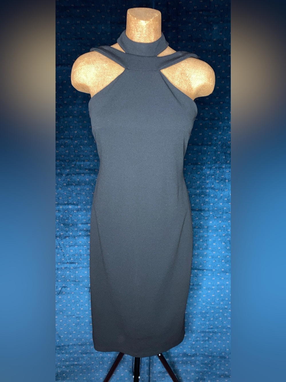 Bebe Halterneck Sheath Little Black Cocktail Dress Size 4 measurements in pics